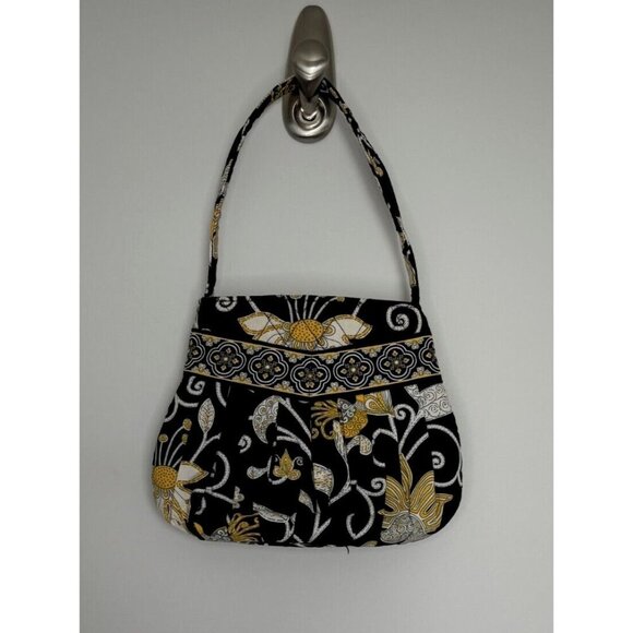 VERA BRADLEY Purse Hannah Yellow Bird Satchel Handbag Pleated Top Handle EUC - Picture 2 of 4